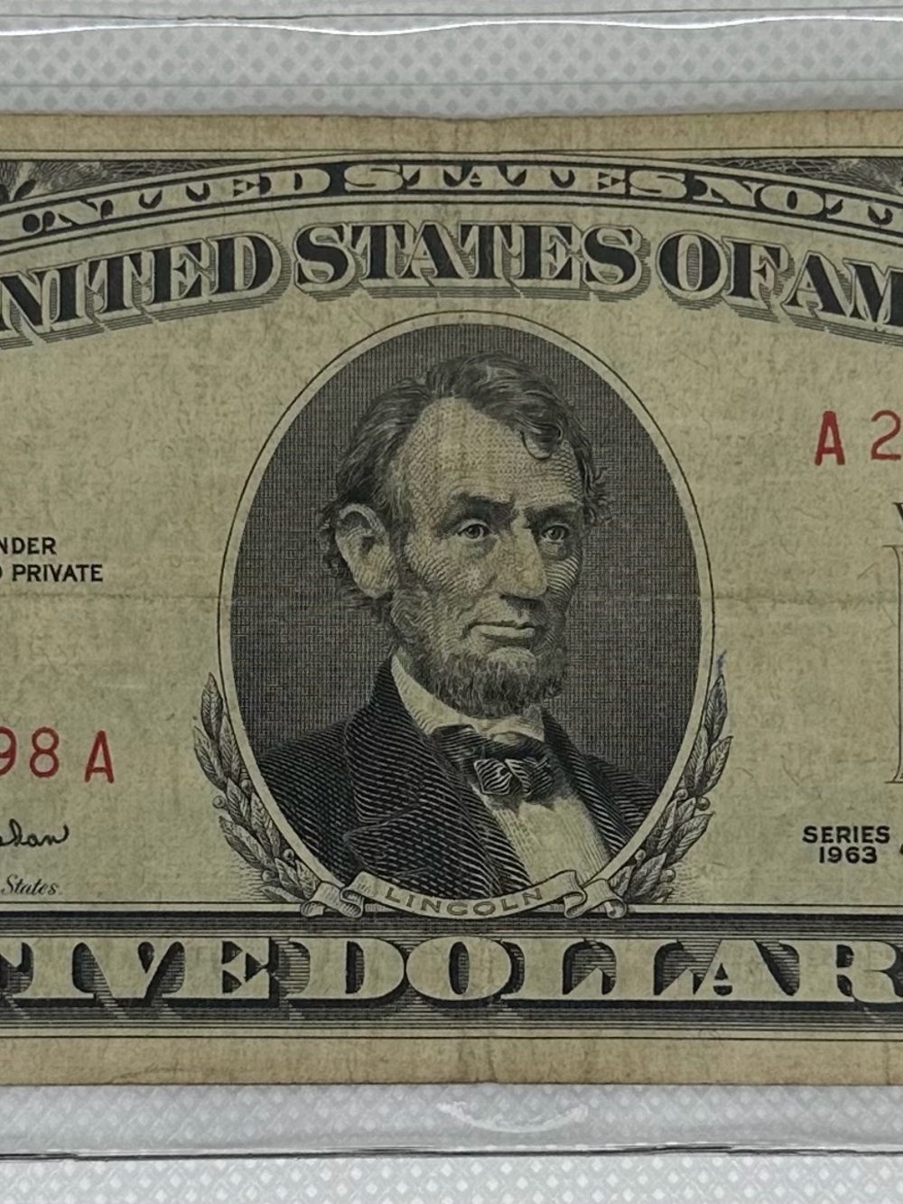 1963 $5 United States Note Red Seal | Vintage Lincoln Bill | Legal Tender
